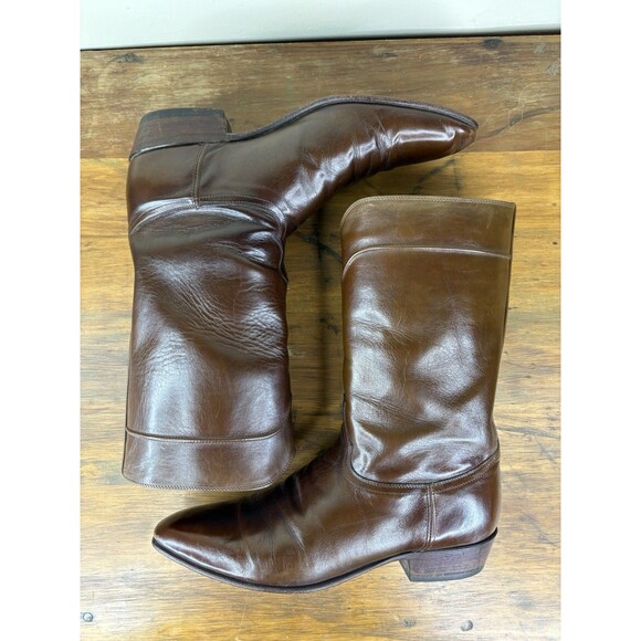 Vintage H.J. Justin Mens Roper Cowboy Boots Size 11.5 D Brown Calf Leather 50025 main image 14